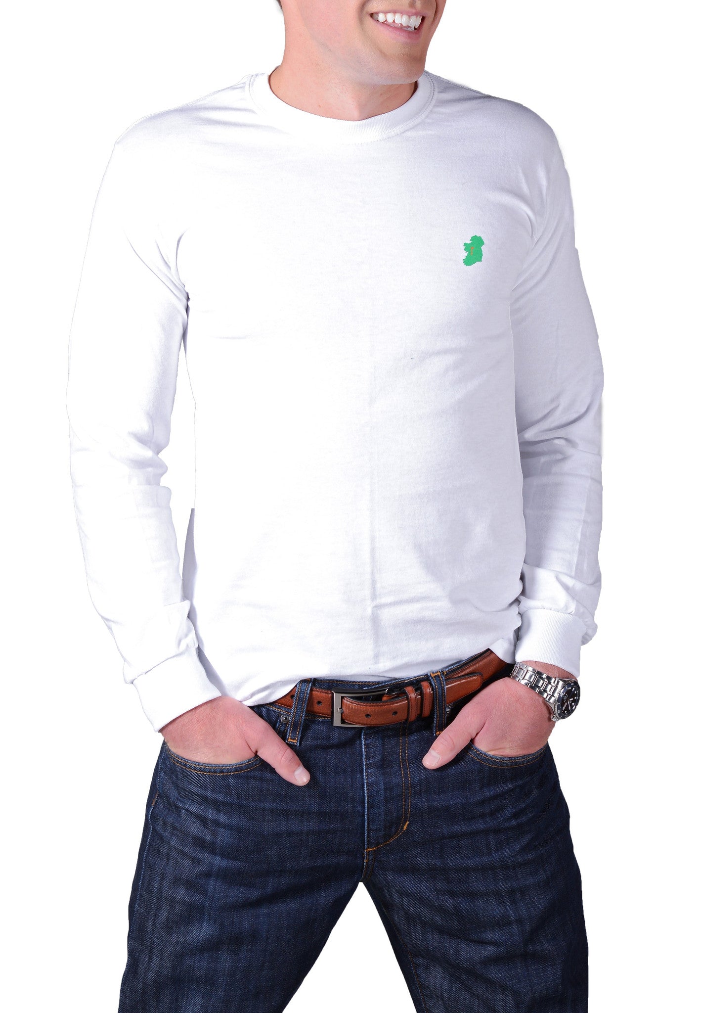 Men's Long Sleeve White Irish T Shirts by Ireland Shirt-1