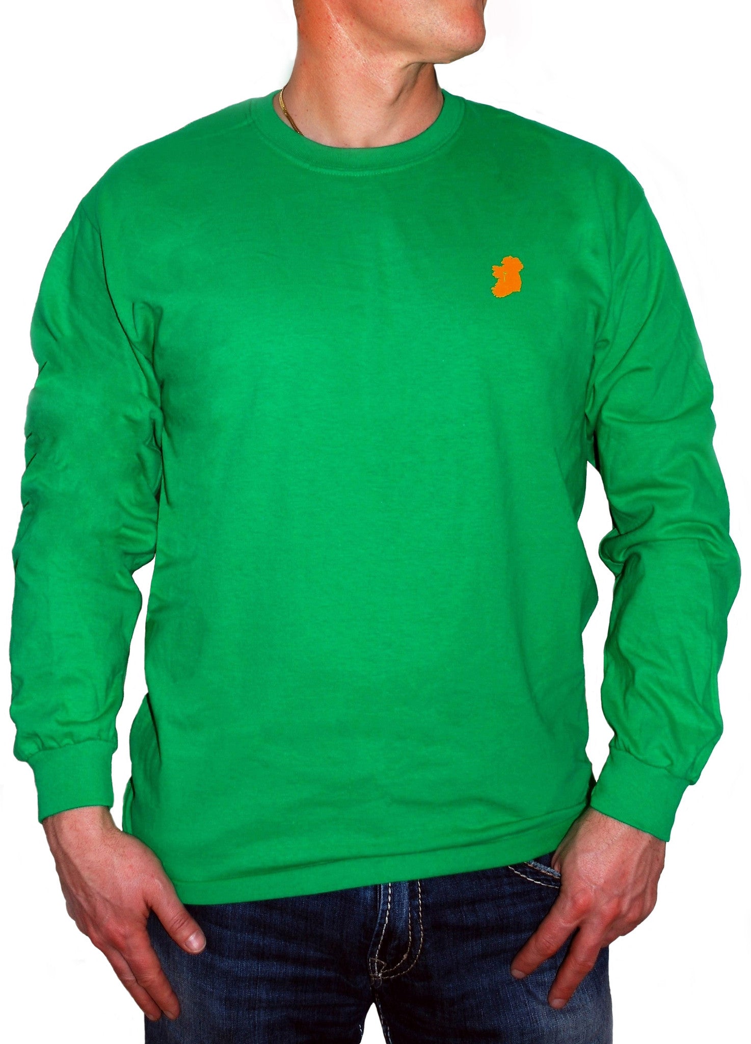 Men's Kelly Green Long Irish T Shirt_Ireland Shirt_Logo of Ireland